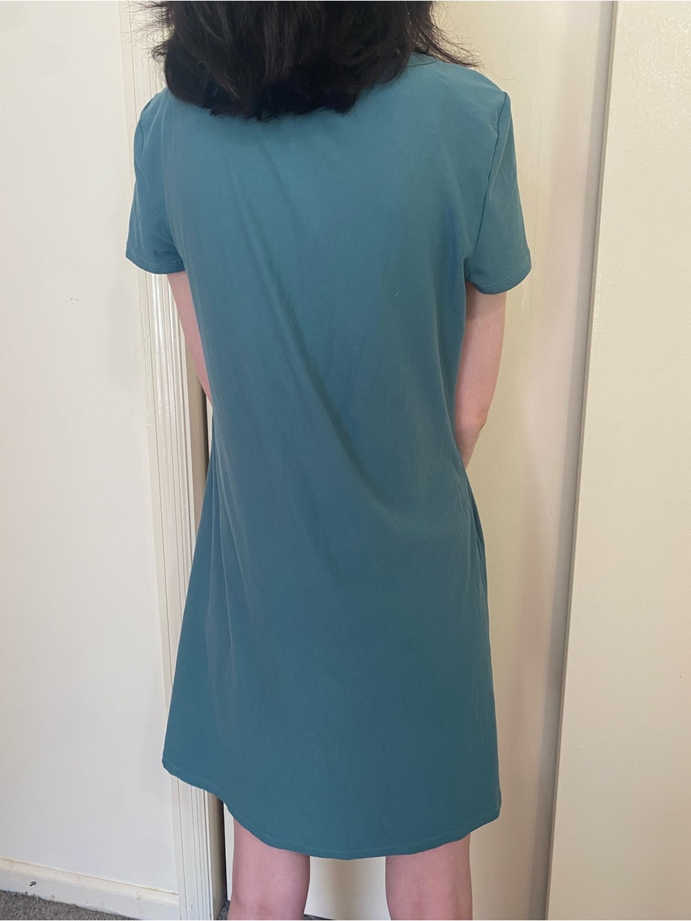 Pink Rose Size Medium Teal Short Sleeve V-Neck Tee Dress with Ladder Detail - Picture 6 of 7